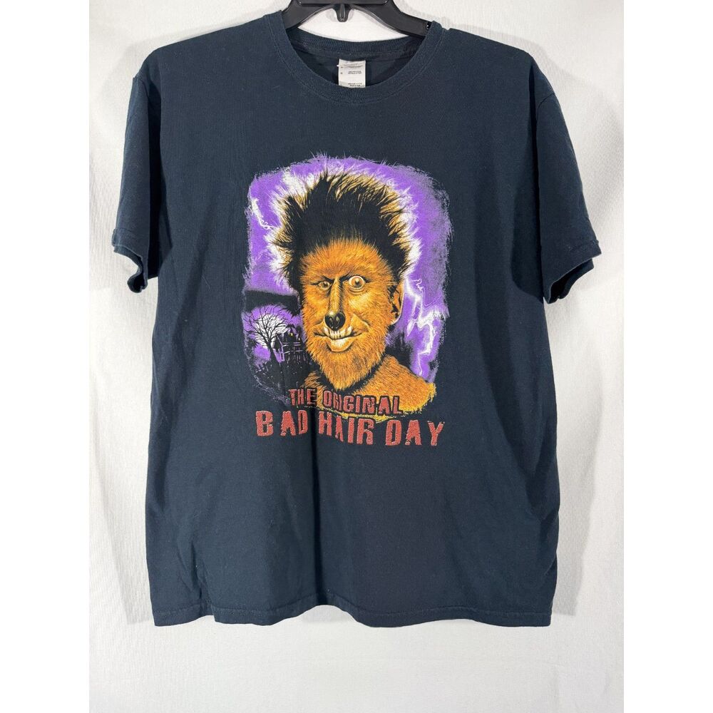 Gildan Men's L Black The Original Bad Hair Day Werewolf Graphic T-Shirt